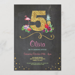 Invitation Flamant rose Aloha Cinquième 5 Anniversaire Invita