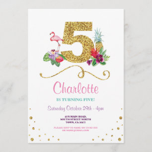 Invitation Flamant rose Aloha Cinquième 5e 5 Anniversaire Inv