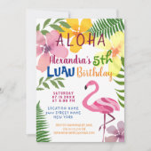 Invitation Flamant rose Aloha Luau Anniversaire (Devant)