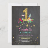 Invitation Flamant rose Aloha Premier 1 1er anniversaire Invi (Devant)
