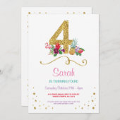 Invitation Flamant rose Aloha Quatrième 4e 4 Anniversaire Inv (Devant / Derrière)