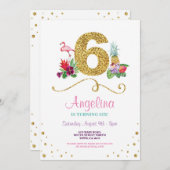 Invitation Flamant rose Aloha Sixième 6ème Six Anniversaire I (Devant / Derrière)