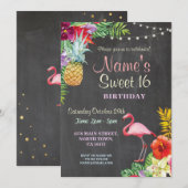 Invitation Flamant rose Aloha Sweet 16 16e anniversaire Invit (Devant / Derrière)