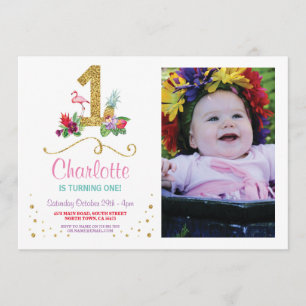 Invitation Flamant rose Aloha une première photo de fête