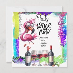 Invitation Flamant rose Amateur de vin fête d'anniversaire