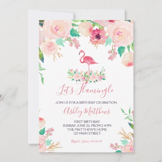 Invitation Flamant rose Anniversaire Invitation, Flamant rose (Devant)