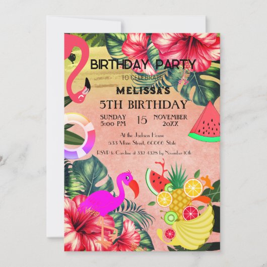 Invitation Flamant rose Anniversaire Invitation, mignonne Inv (Devant)