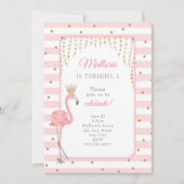 Invitation Flamant rose anniversaire invitation, or rose (Devant)