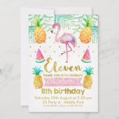 Invitation Flamant rose aquarelle 11ème anniversaire Invitati (Devant)