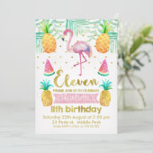 Invitation Flamant rose aquarelle 11ème anniversaire Invitati (Debout devant)