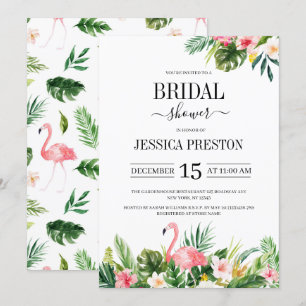 Invitation Flamant rose aquarelle Fête des mariées florale tr