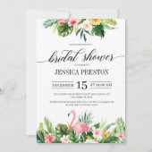 Invitation Flamant rose aquarelle Fête des mariées florale tr (Devant)