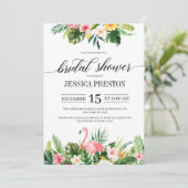 Invitation Flamant rose aquarelle Fête des mariées florale tr (Debout devant)