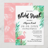 Invitation Flamant rose aquarelle Fête des mariées tropicale (Devant / Derrière)