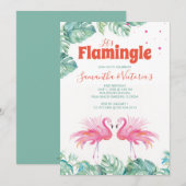 Invitation Flamant rose aquarelle Jumeaux Anniversaire (Devant / Derrière)