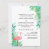 Flamant rose aquarelle & Palm Feuilles Mariage tro