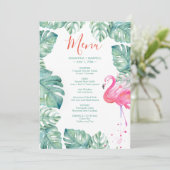 Invitation Flamant rose Aquarelle Tropical Menu (Debout devant)