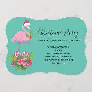 Invitation Flamant rose avec chapeau de Père Noël, Noël fanta