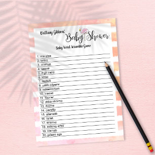 Invitation Flamant rose Baby shower Bébé Mot Scramble Jeu