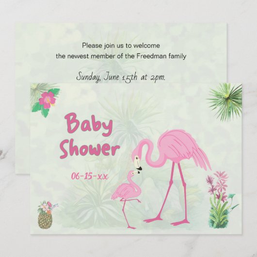 Invitation Flamant rose Baby shower mère et enfant (Devant / Derrière)