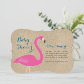 Invitation Flamant rose Baby shower - Sable de pla (Debout devant)