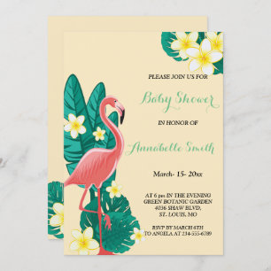 Invitation Flamant rose baby shower tropical
