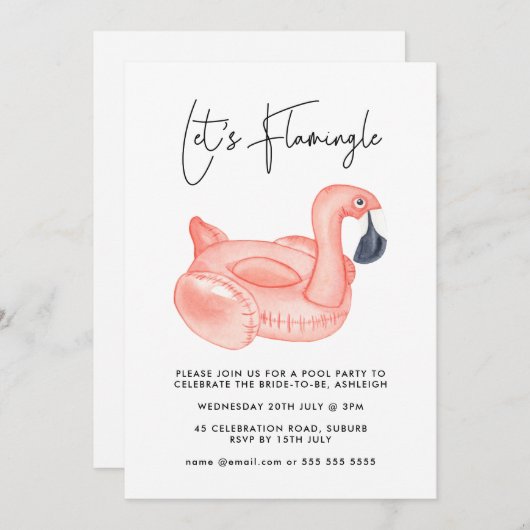 Invitation Flamant rose Bachelorette (Devant / Derrière)