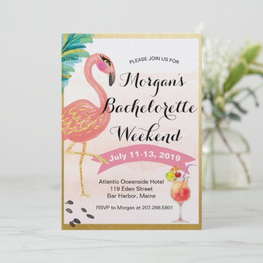 Invitation Flamant rose Bachelorette Week-end Itinéraire Invi (Debout devant)