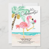 Invitation Flamant rose Beach Fête des mariées tropicale (Devant)
