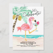 Invitation Flamant rose Beach Party | Anniversaire tropical (Devant)