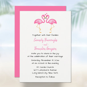Invitation Flamant rose Beach Pink Hawaiian Pink Mariage trop