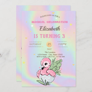 Invitation Flamant rose bébé, Anniversaire holographique