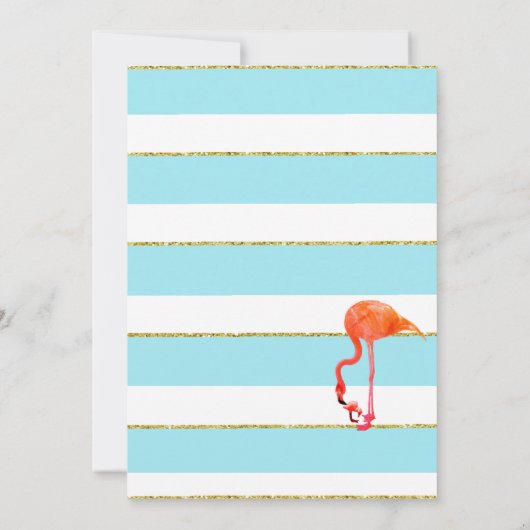 Invitation Flamant rose Bébé Bleu Bleu Stripe et voir (Dos)
