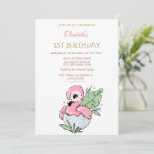 Invitation Flamant rose bébé mignon rayé Anniversaire (Debout devant)