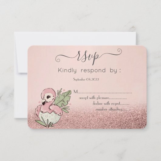Invitation Flamant rose bébé mou Rose Parties scintillant or (Devant)