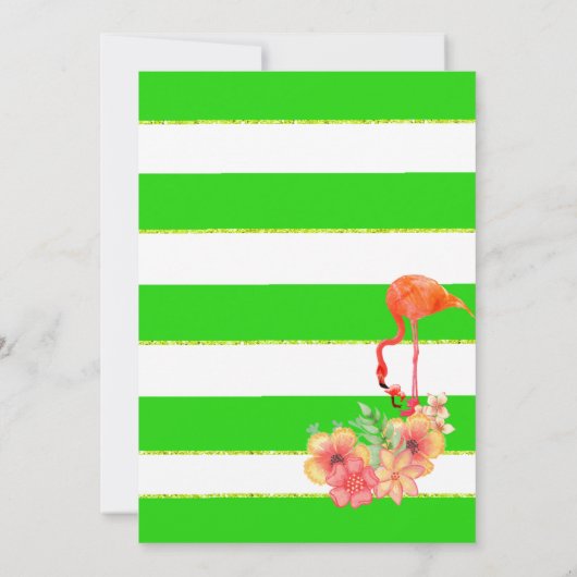 Invitation Flamant rose bébé non genre Green Stripe Sip et vo (Dos)