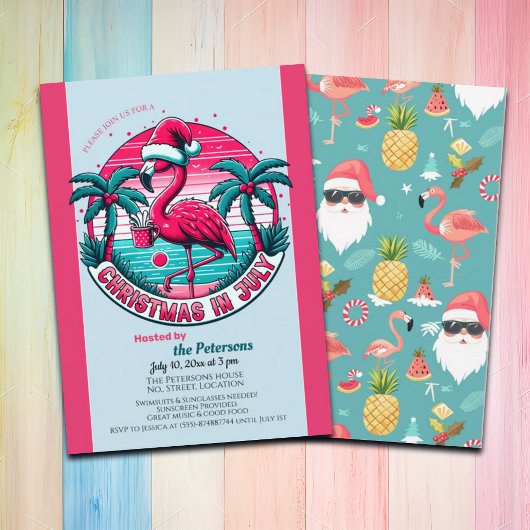 Invitation Flamant rose Bird avec Noël Casquette à la fête de
