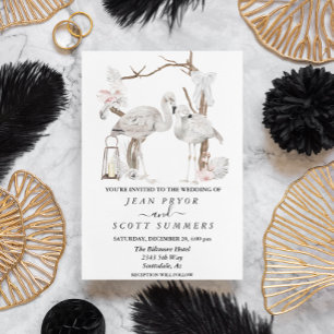 Invitation Flamant Rose Blanc Bohème Tropical Fleurs Arch 