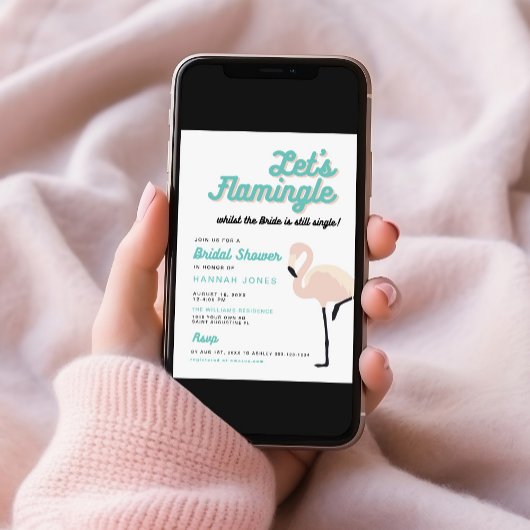 Invitation Flamant rose Bleu Rétro Permet Fête des mariées fl