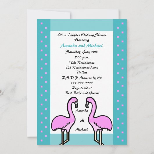 Invitation Flamant rose Couple Couple Douche Mariage Invitati (Devant)