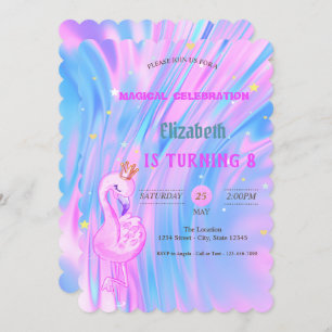 Invitation Flamant rose, Couronne Ombre Holographique Opal An