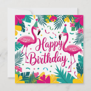 Invitation Flamant rose d'amusement tropical Design d'anniver