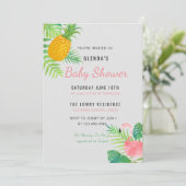 Invitation Flamant rose d'ananas tropical Baby shower invitat (Debout devant)