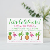 Invitation Flamant rose d'anniversaire Palm Tree Pineapple (Debout devant)