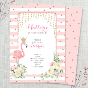 Invitation Flamant rose d'anniversaire Pink Gold