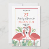 Invitation Flamant rose d'anniversaire tropical (Devant)