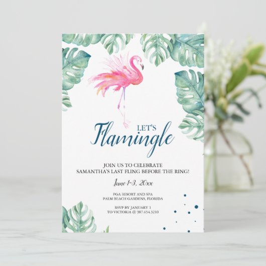 Invitation Flamant rose d'aquarelle (Debout devant)