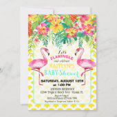 Invitation Flamant rose d'aquarelle Baby shower floral tropic (Devant)