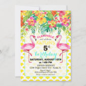 Invitation Flamant rose d'aquarelle et anniversaire floral (Devant)