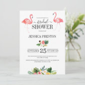 Invitation Flamant rose d'aquarelle Fête de l'mariée florale (Debout devant)